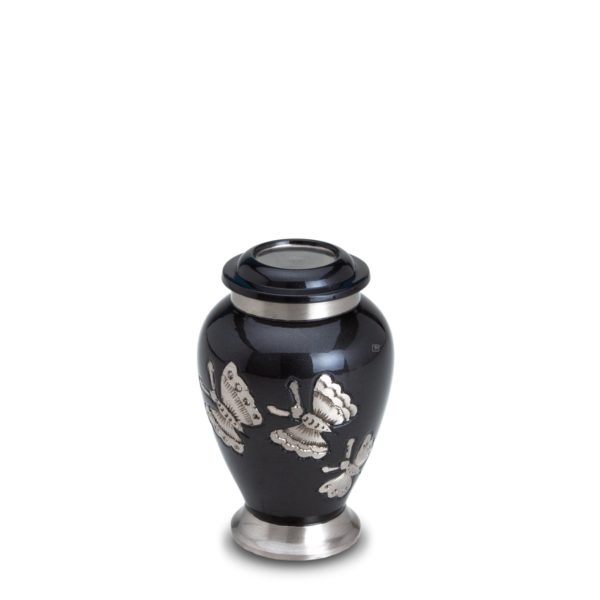 K242 Traditional Butterflies Keepsake Urn Midnight & Bru Pewter