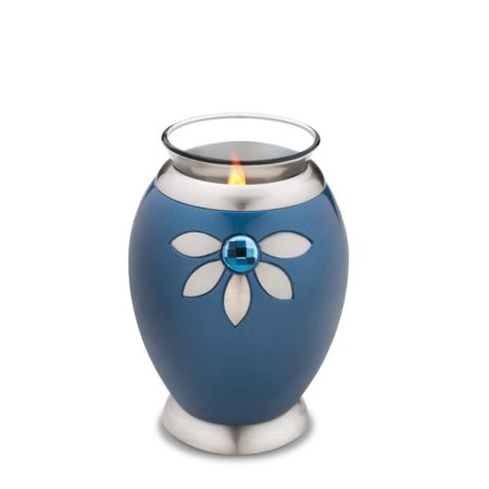 T271 Nirvana™ Azure Tealight Urn Blue & Bru Pewter w/Swarovski®