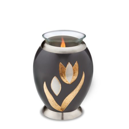 T502 Majestic™ Tulip Tealight Urn Midnight & Bru Pewter