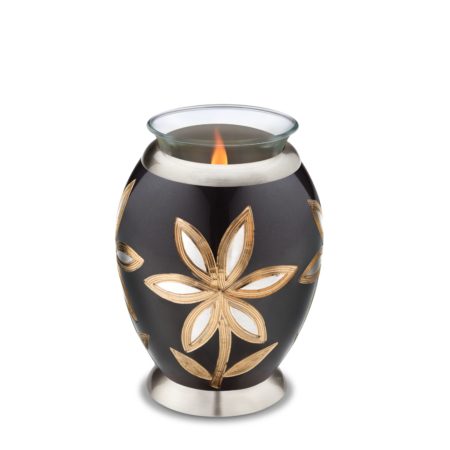 T503 Majestic™ Lillies Tealight Urn Midnight & Bru Pewter